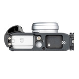 bottom view of Fuji X100VI L-Bracket and Grip Set  on camera showing battery door acess
