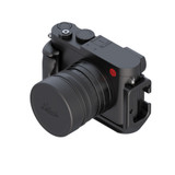 Overhead isometric front view of camera w/ plate