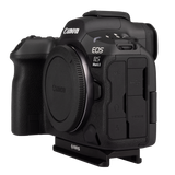 angled side view of R5 MKII Base Plate Only on camera