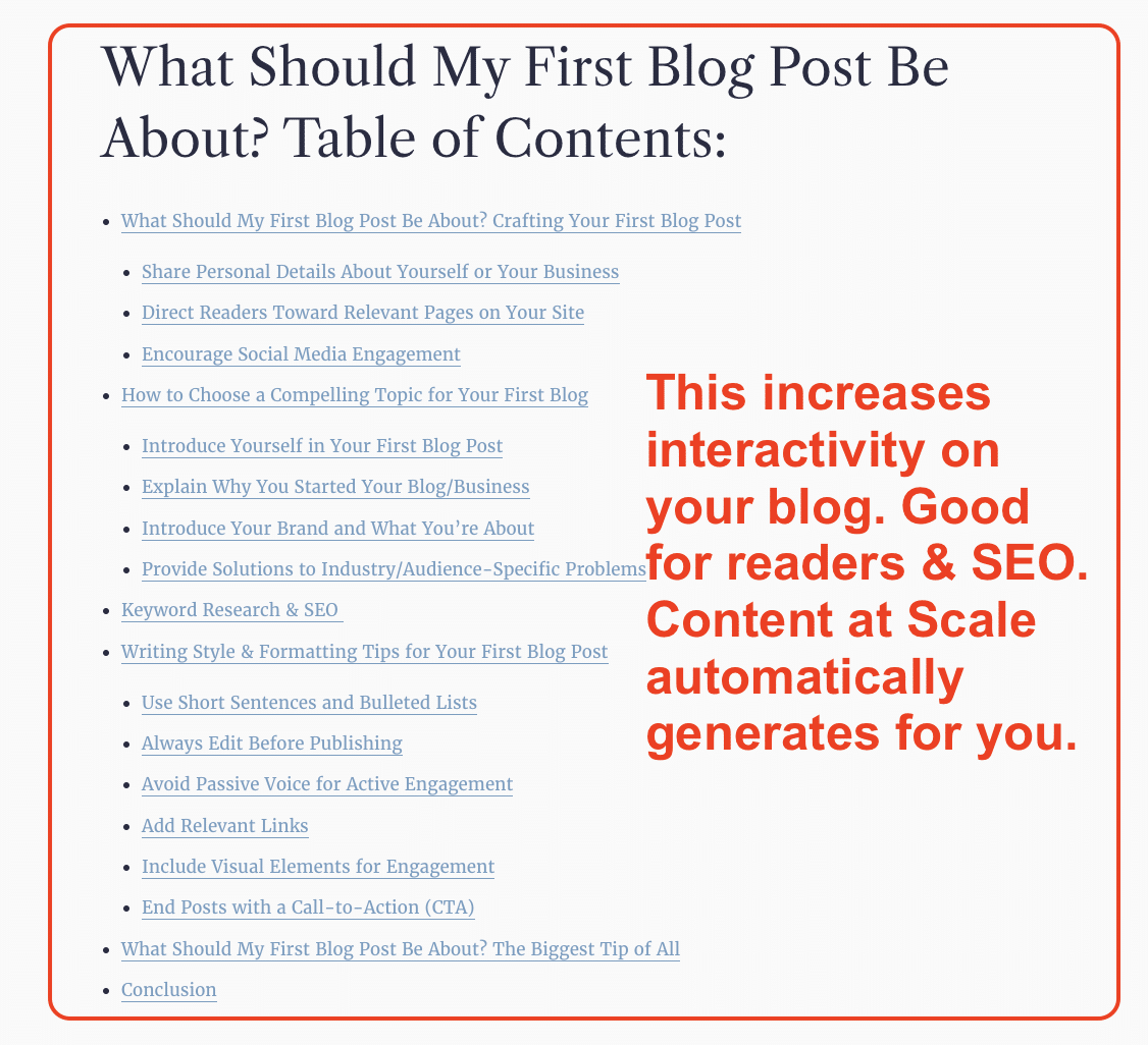 table of contents in blog post
